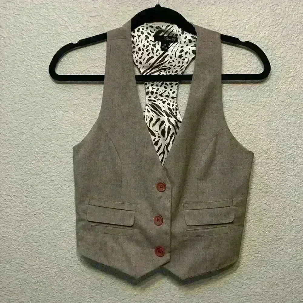 Tan animal print star city vest top sz M 90s y2k vintage fall street wear work